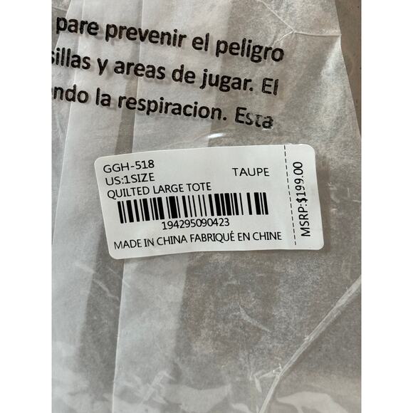 Gilda Paris Large Quilted Tote Bag in Taupe with Luggage Handle Slot NWT - Picture 6 of 6